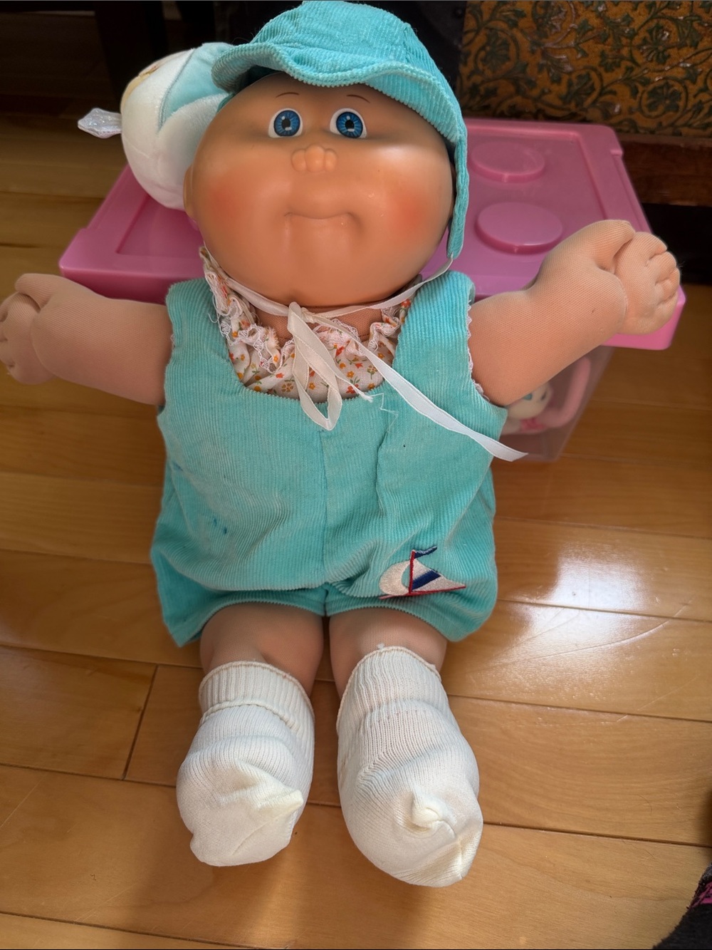 Vintage Teal Baby Doll with Sailboat Outfit - Kids Toys